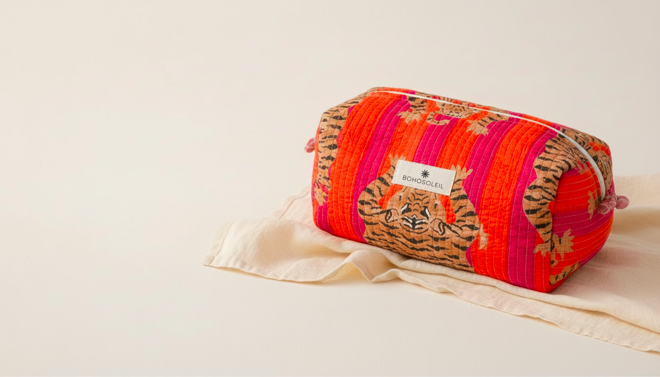 Trousse de coton matelassé : la trousse de toilette artisanale en tissu matelassé double face idéale