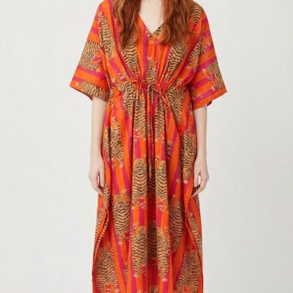 caftan Jaipur en coton block print de la marque Bohosoleil