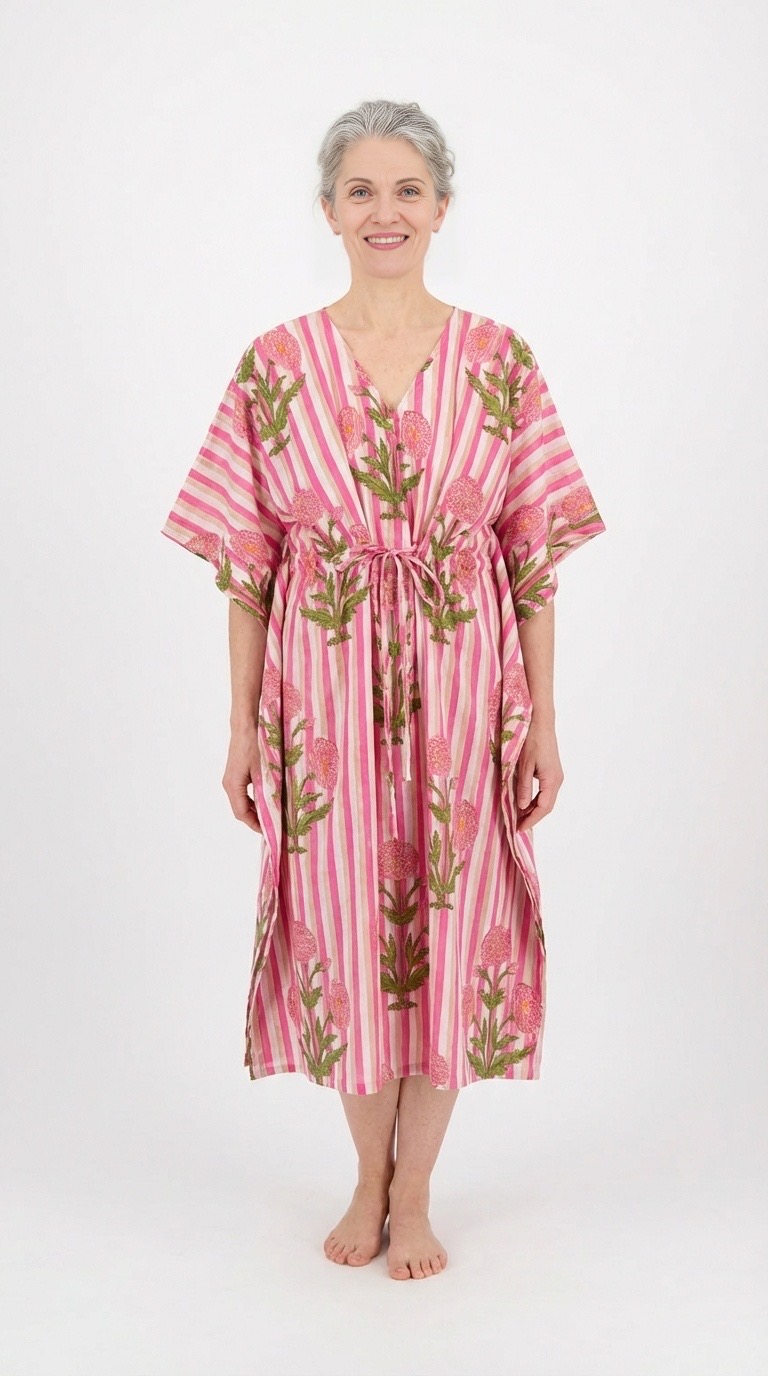 caftan Londres en coton block print de la marque Bohosoleil