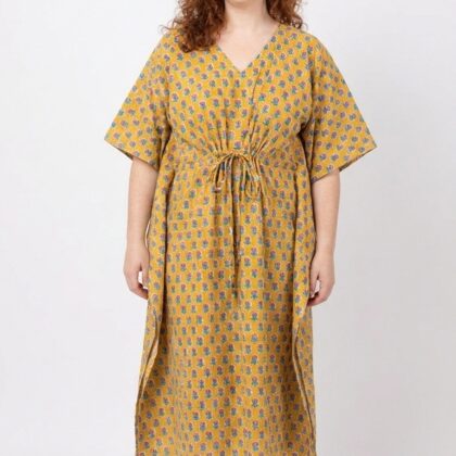 caftan Sri Lanka en coton block print de la marque Bohosoleil