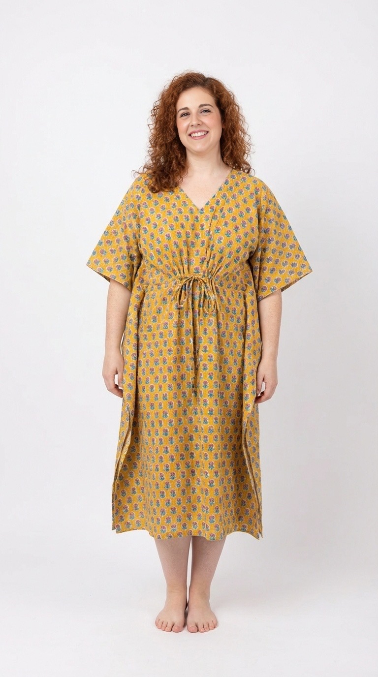 caftan Sri Lanka en coton block print de la marque Bohosoleil