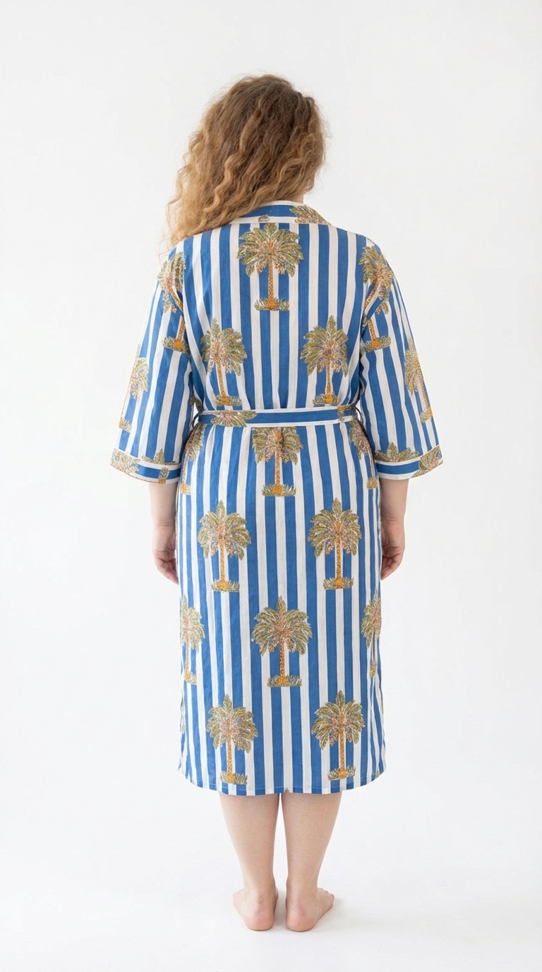 Lightweight block-print cotton robe by Bohosoleil, “Nice” style (back view)