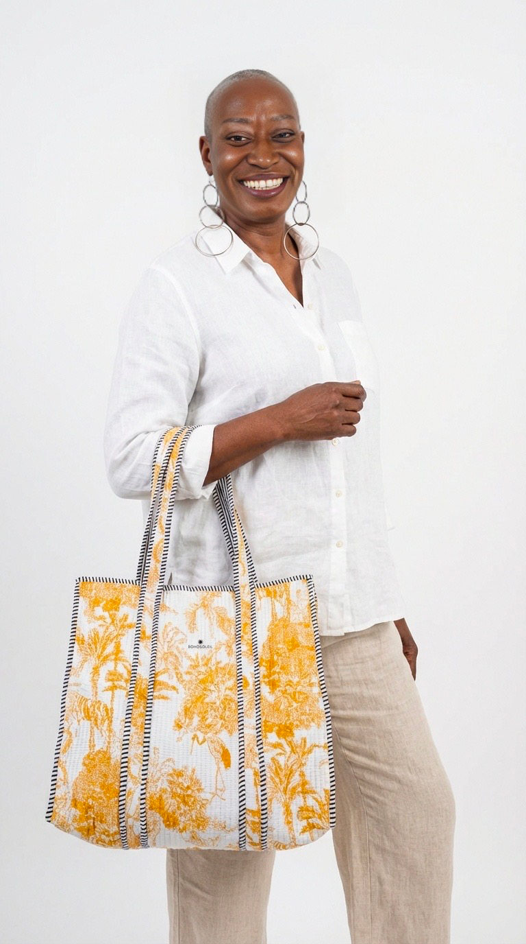 sac cabas en coton block print motif jungle modèle Nairobi