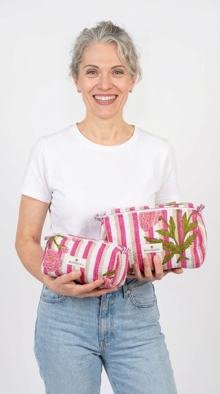 trousses de maquillage en coton block print par Bohosoleil