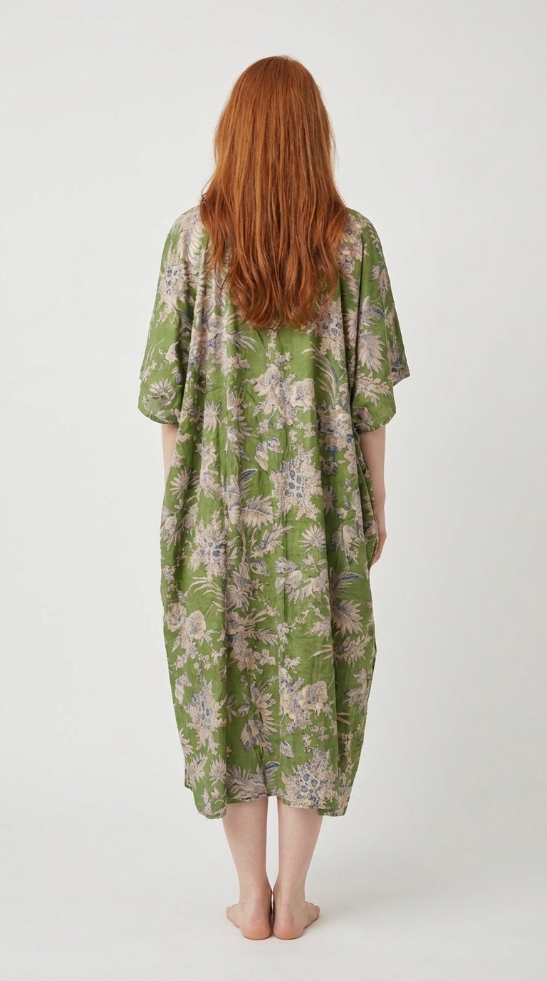 caftan Bali en coton block print par Bohosoleil