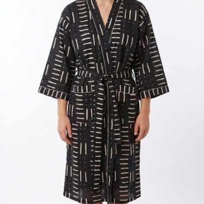 Peignoir léger en coton block print par Bohosoleil modèle Bamako