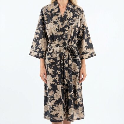 Peignoir léger en coton block print par Bohosoleil modèle Beijing