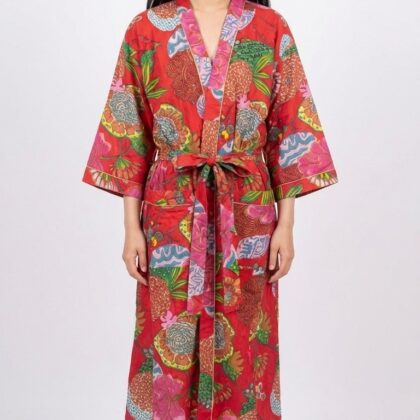 Peignoir léger en coton block print par Bohosoleil modèle Hanoi