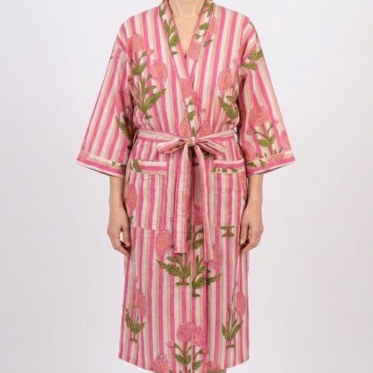 Peignoir léger en coton block print par Bohosoleil modèle Londres