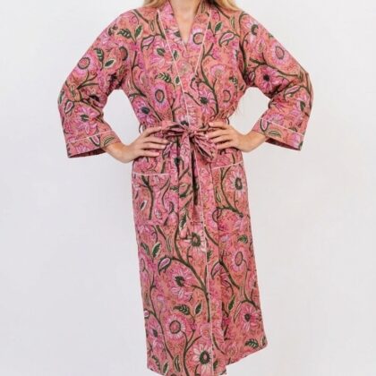 Peignoir léger en coton block print par Bohosoleil modèle Mexico