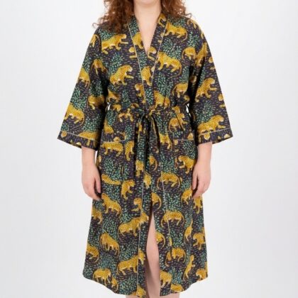 Peignoir léger en coton block print par Bohosoleil modèle Mumbai