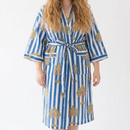 Peignoir léger en coton block print par Bohosoleil modèle Nice