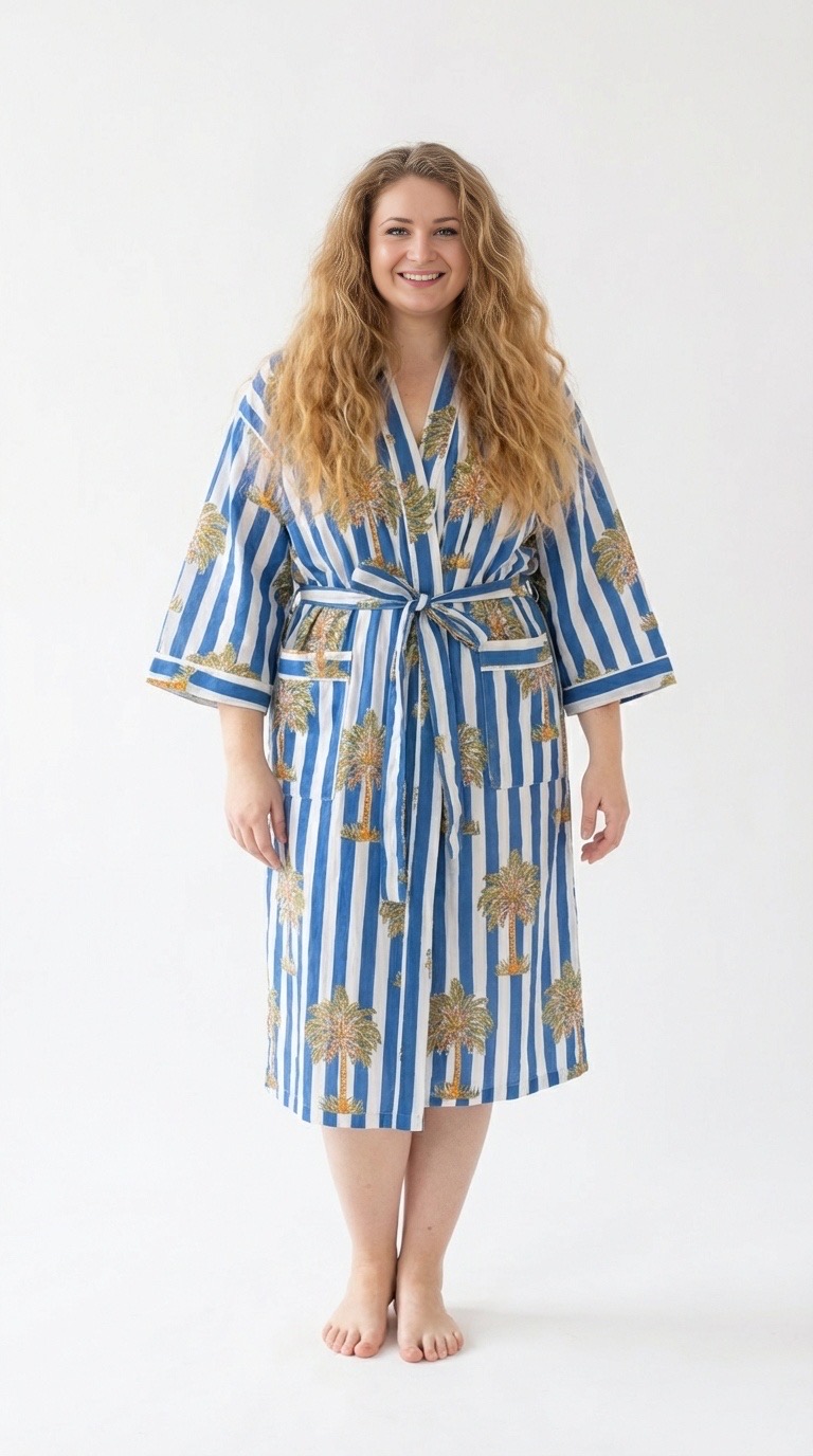 Lightweight block-print cotton robe by Bohosoleil, “Nice” style