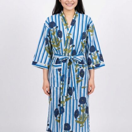 Peignoir léger en coton block print par Bohosoleil modèle Paris