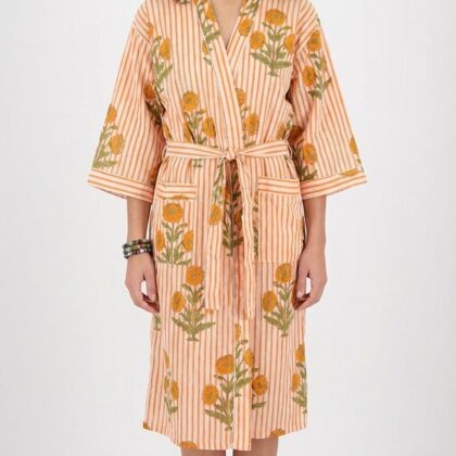 Peignoir léger en coton block print par Bohosoleil modèle Versailles