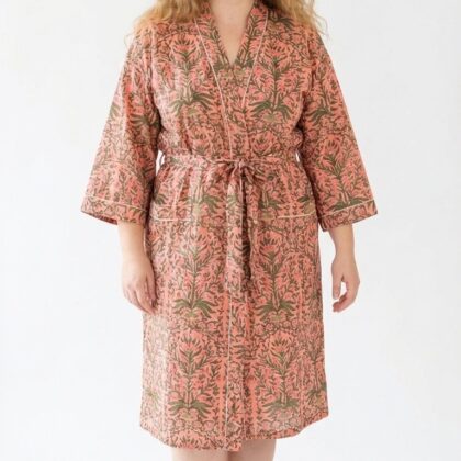 Peignoir léger en coton block print par Bohosoleil modèle bangkok