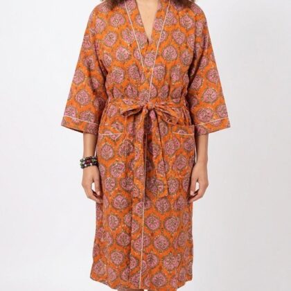 Peignoir léger en coton block print par Bohosoleil modèle benares