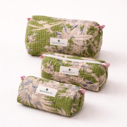 Trousses de toilette Bali par Bohosoleil vert fleurs