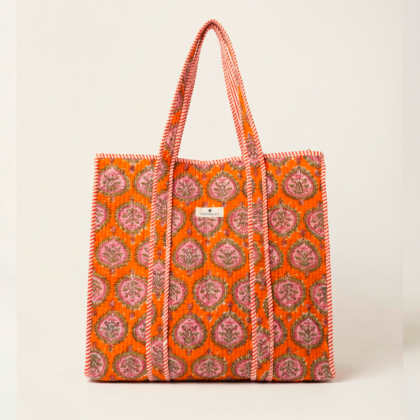Sac Cabas Benares par Bohosoleil orange motif indien moderne