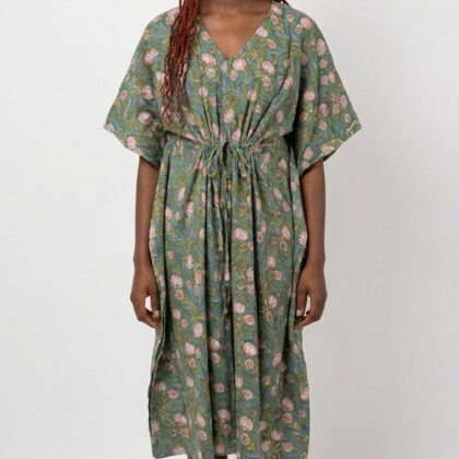 caftan Athènes en coton block print de la marque Bohosoleil