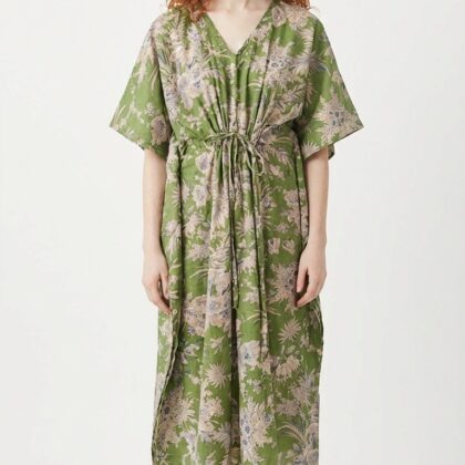 caftan Bali en coton block print par Bohosoleil