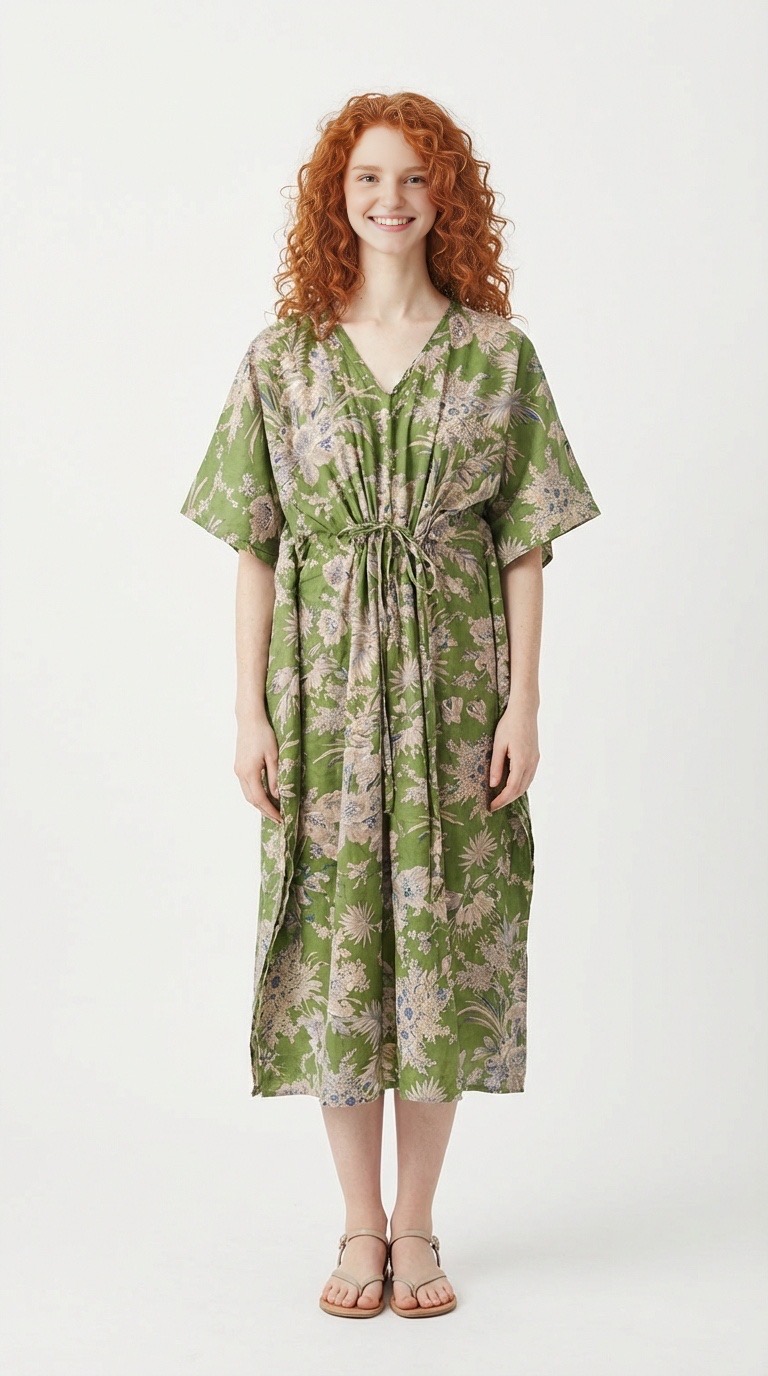 caftan Bali en coton block print par Bohosoleil