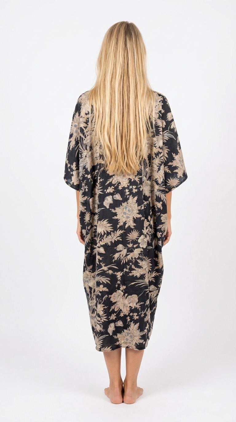 dos caftan beijing en coton block print de la marque Bohosoleil