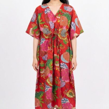 caftan Hanoi en coton block print de la marque Bohosoleil