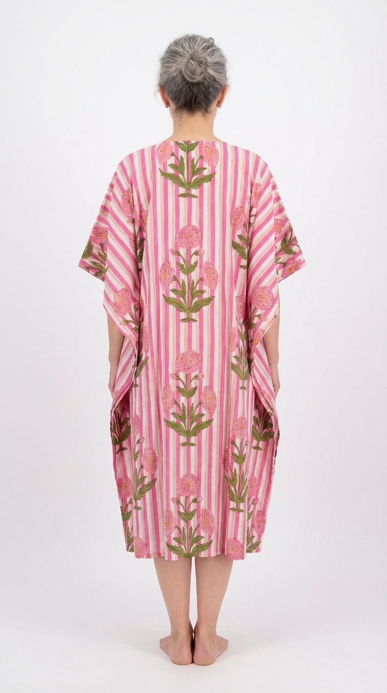 dos caftan Londres en coton block print de la marque Bohosoleil