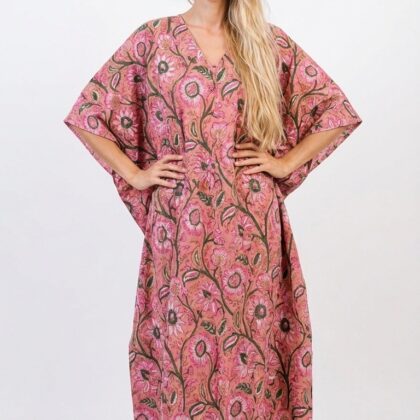 caftan Mexico en coton block print de la marque Bohosoleil