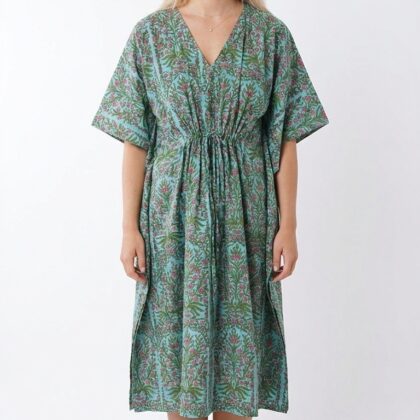 caftan en coton block print de face de la marque Bohosoleil