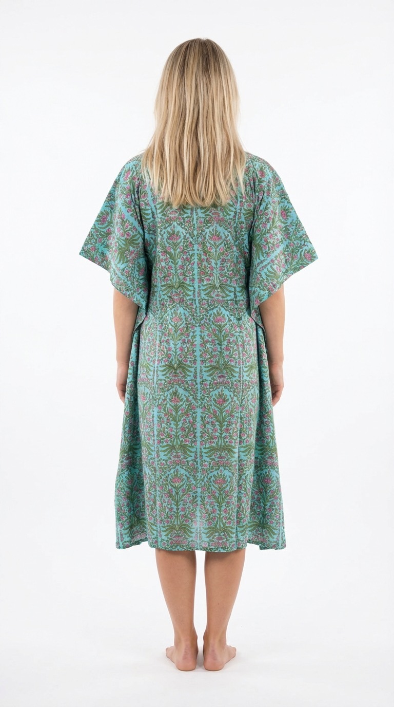 caftan en coton block print de dos de la marque Bohosoleil