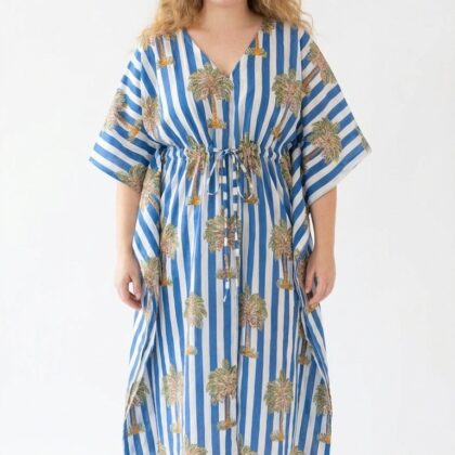 caftan Nice en coton block print de la marque Bohosoleil