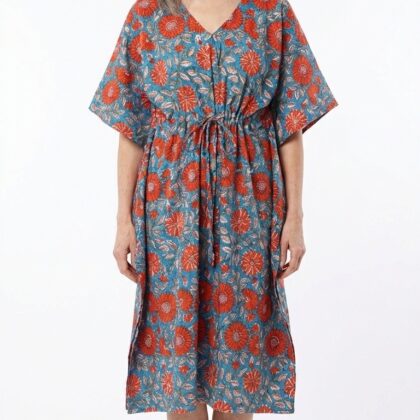 caftan St Petersbourg en coton block print de la marque Bohosoleil