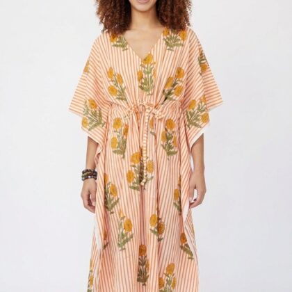 caftan Versailles en coton block print de la marque Bohosoleil