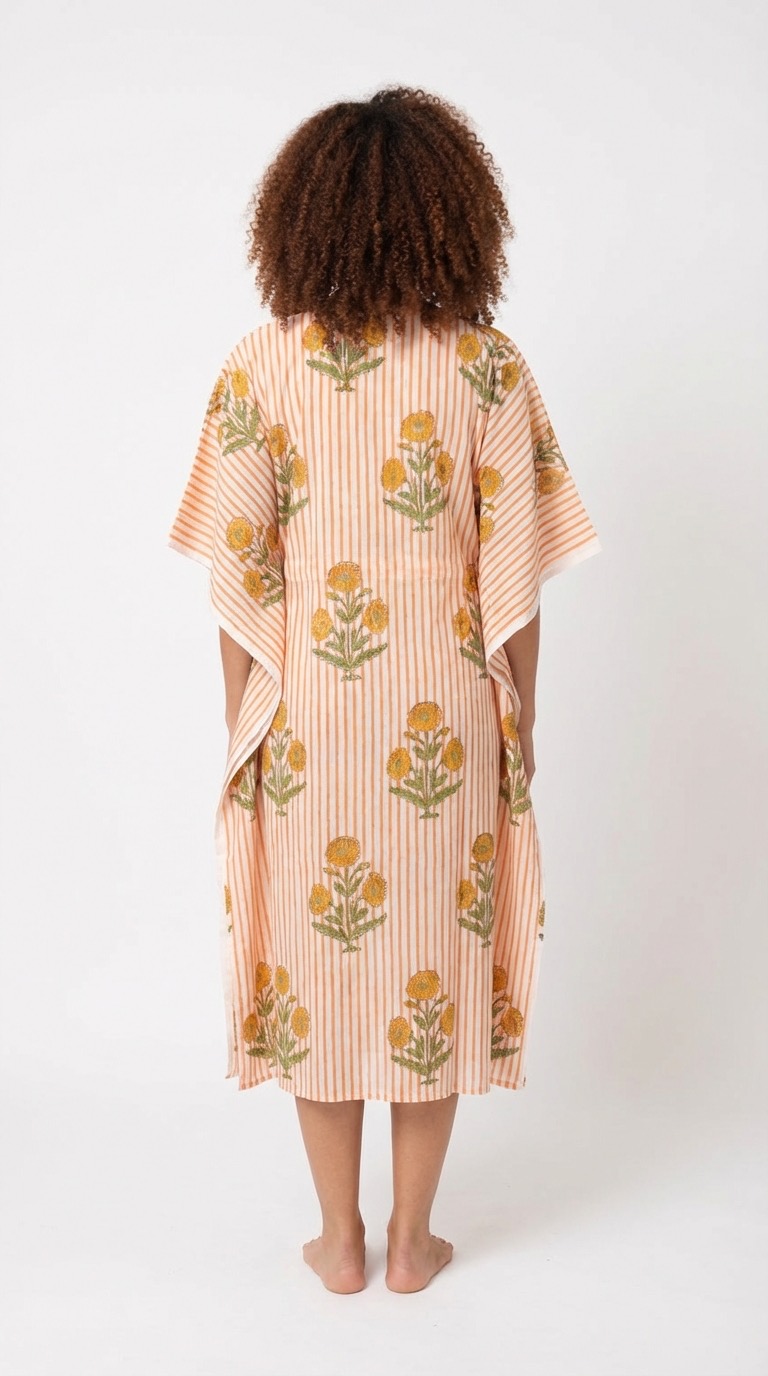dos caftan Versailles en coton block print de la marque Bohosoleil