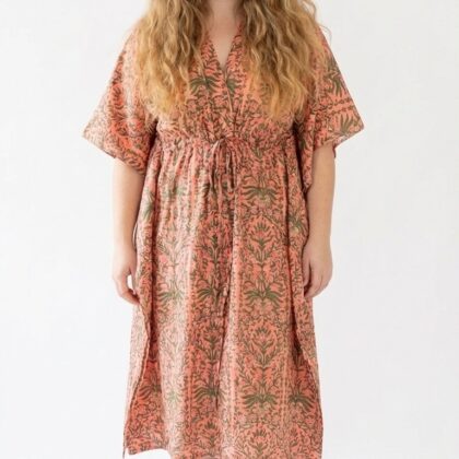 caftan Bangkok en coton block print de la marque Bohosoleil