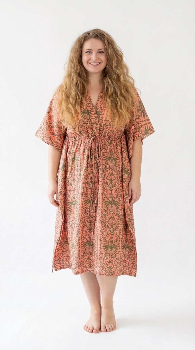 caftan Bangkok en coton block print de la marque Bohosoleil