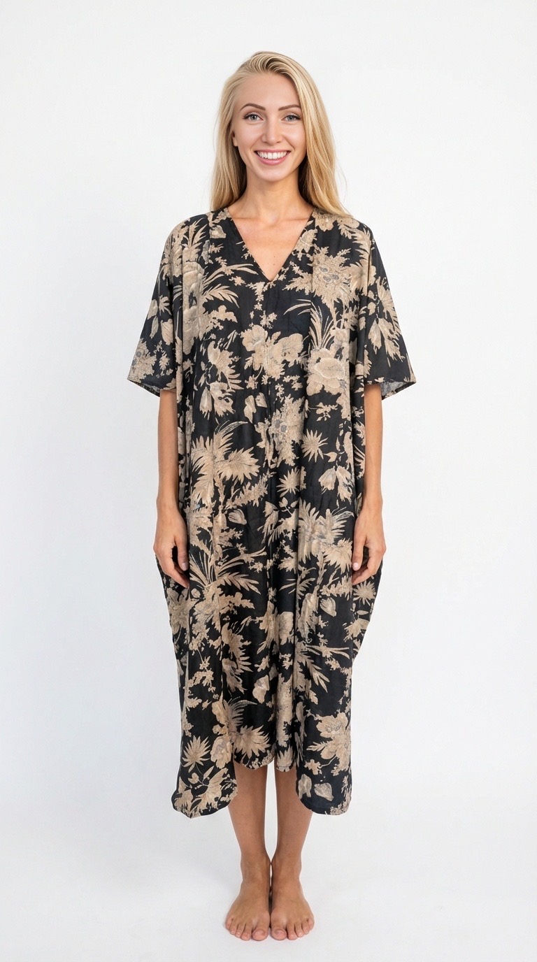 caftan beijing en coton block print de la marque Bohosoleil