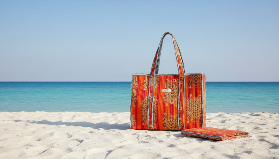 kit plage tigres et rayures sac cabas paréo coton block print Bohosoleil