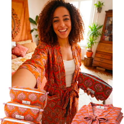 kit sweet home benares en coton avec trousses de toilette et peignoir