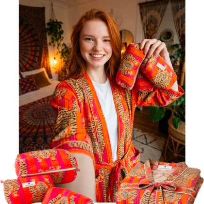 kit sweet home jaipur avec peignoir et trousses en coton