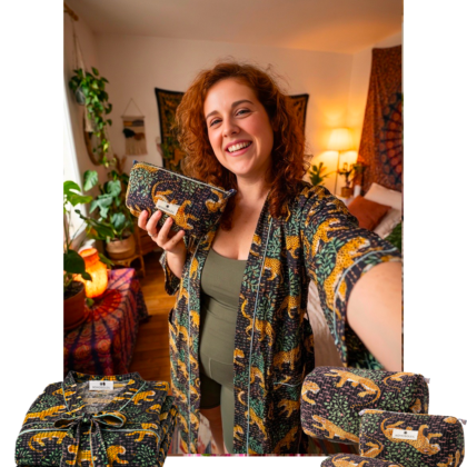 Kit sweet home mumbai en coton block print avec peignoir et trousses de toilette