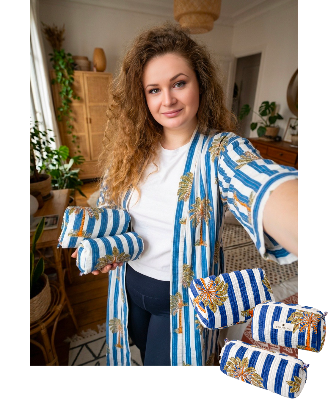 kit sweet home nice en coton avec peignoir et trousses de maquillage