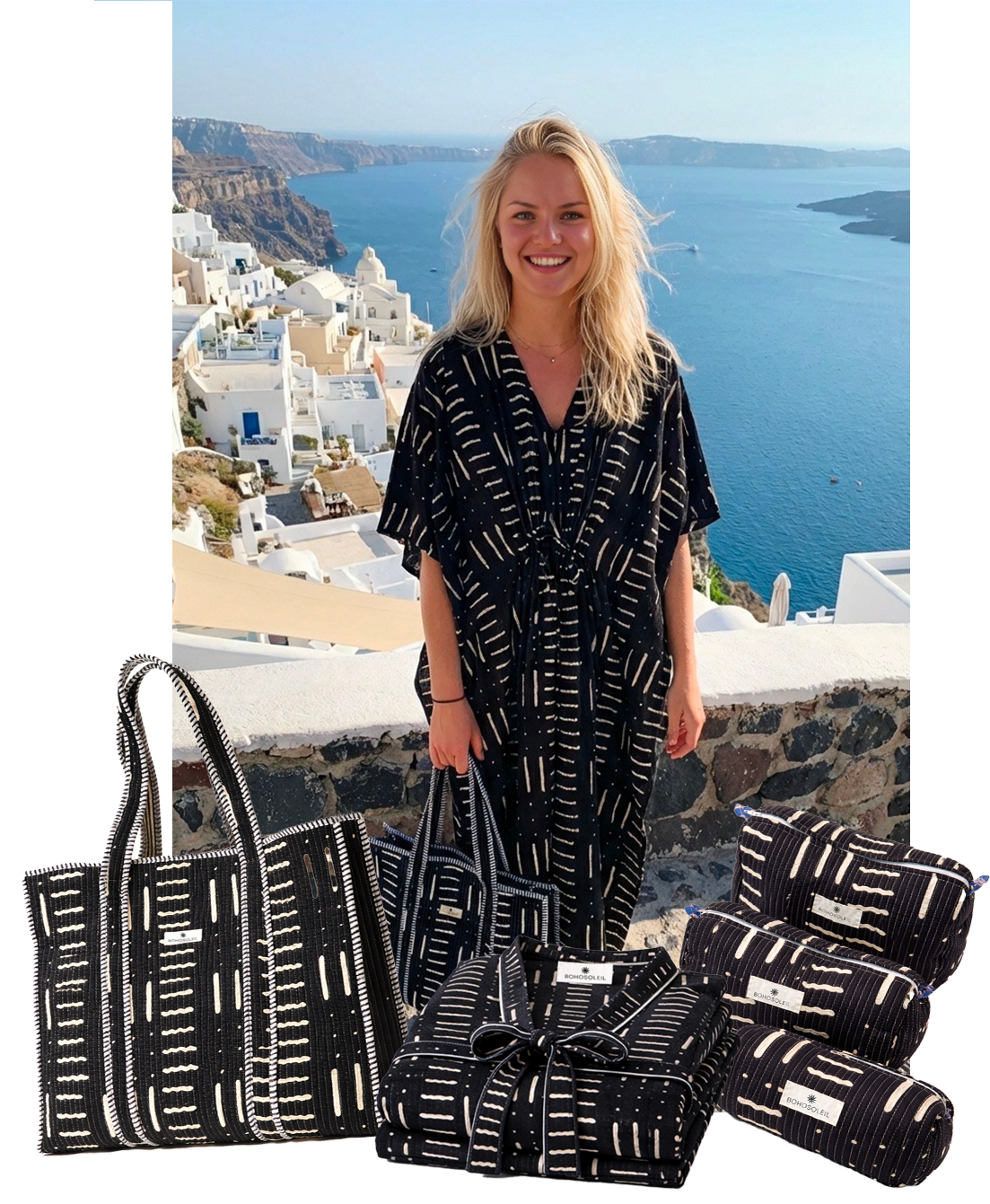 kit caftan trousses toilette maquillage sac cabas voyage en coton noir tendance par bohosoleil