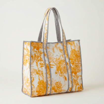 sac cabas nairobi par Bohosoleil blanc motif jungle jaune