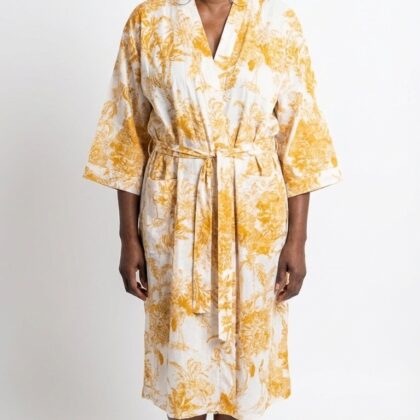 Peignoir léger en coton block print par Bohosoleil modèle Nairobi