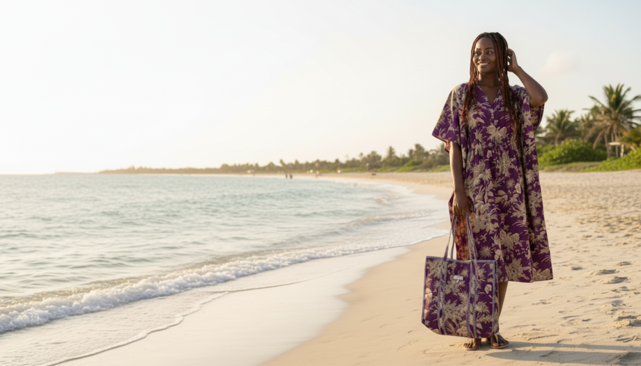 sac cabas et caftan singapour en coton block print par bohosoleil violet fleurs