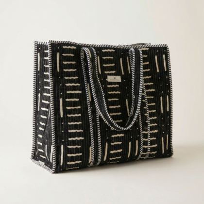 sac cabas Bamako par Bohosoleil noir avec motif moderne graphique