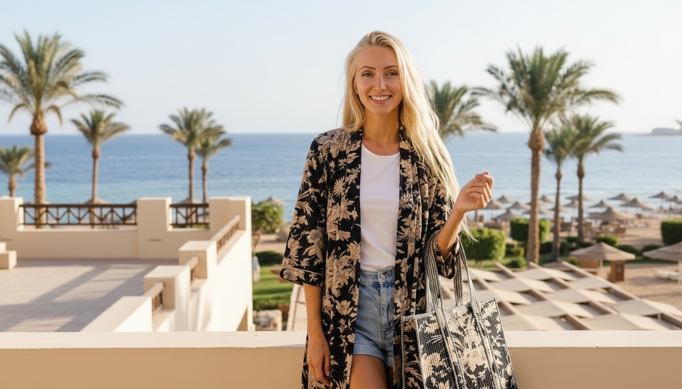Peignoir léger block print : le kimono en coton idéal pour l’été, la plage et la maison
